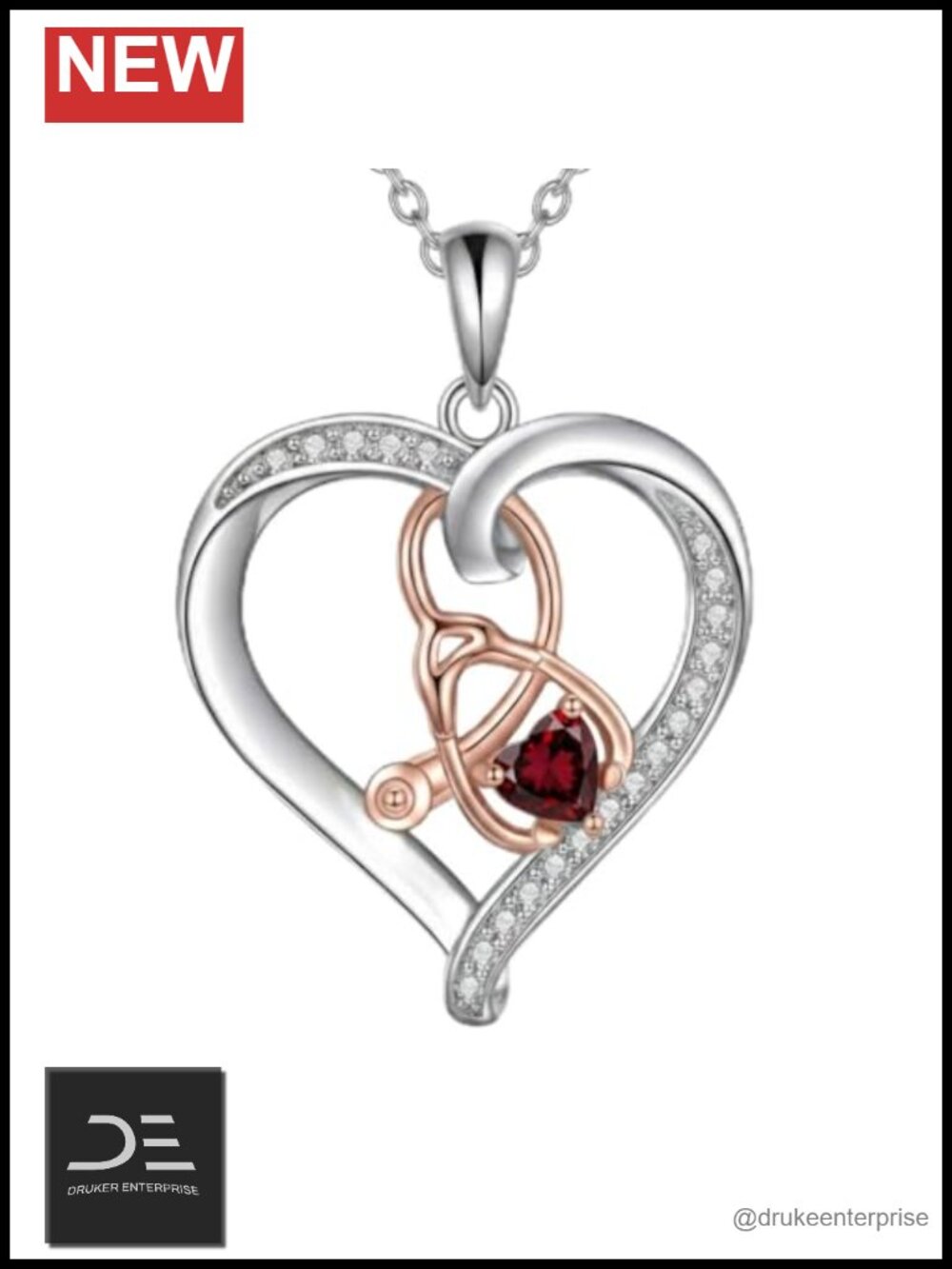 Nurse Gift Stethoscope Heart Pendant Necklace 18in